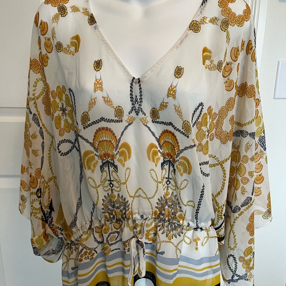 CAbi Yellow and Cream Floral Blouse